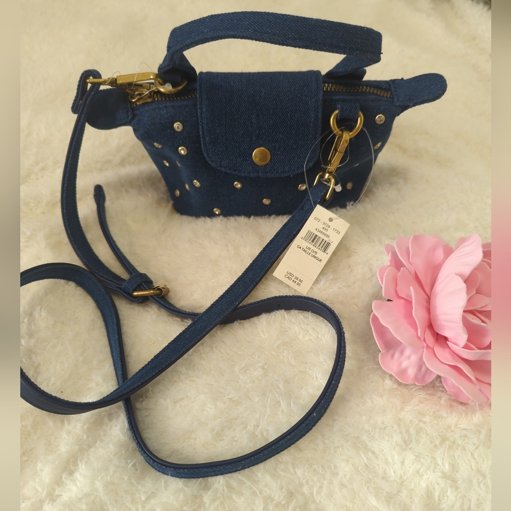 aerie Navy Denim Studded Crossbody Bag Western Festival Coastal Cowgirl New  NWT